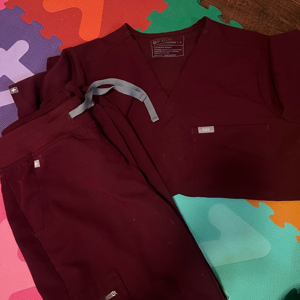 COPY - Burgundy Scrub Set with Gray Accents